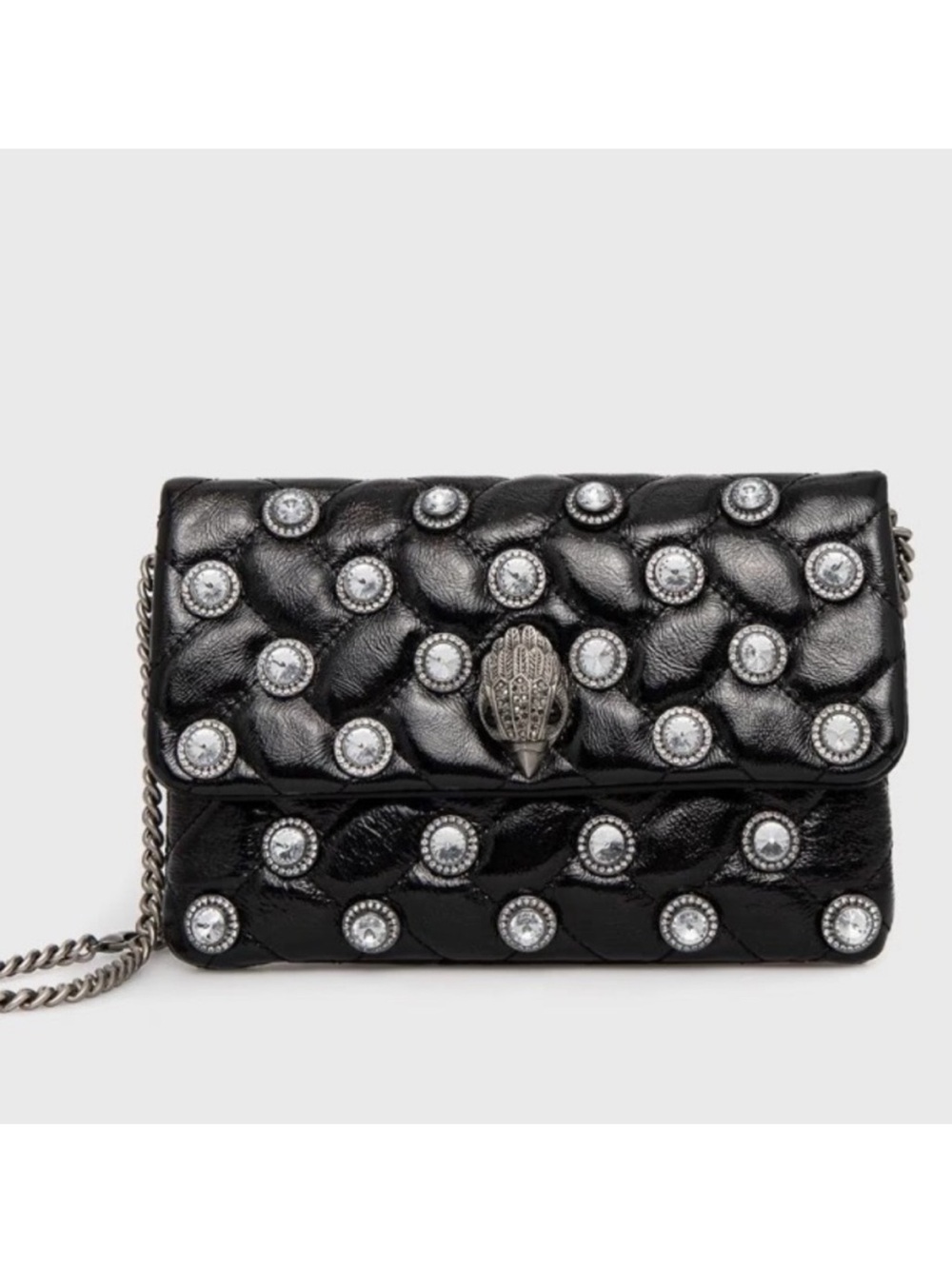 Kurt Geiger Kensington patent leather clutch with silver crystal embellishments